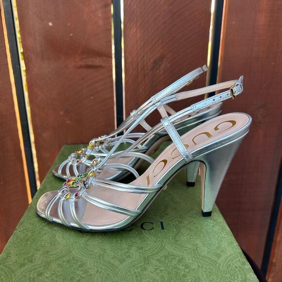 Gucci Women's Isa Crystal Embellished Interlocking G Slingback High Heel Sandals - Picture 4 of 10